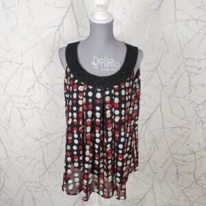 Roz & Ali Polkadot Artsy Rings Round Neck Flowy Tank